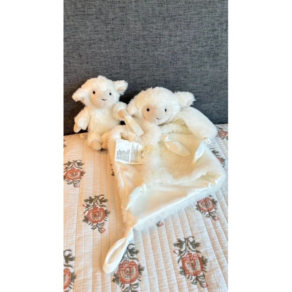 Pottery Barn Kids lamb lovey and pacifier holder set